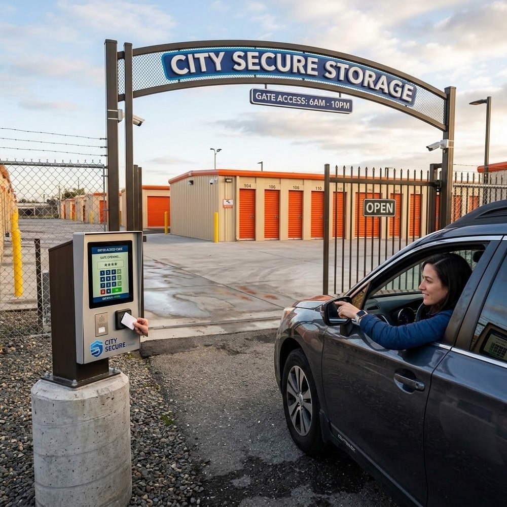 Close up of an electronic gate access system used for secure entry